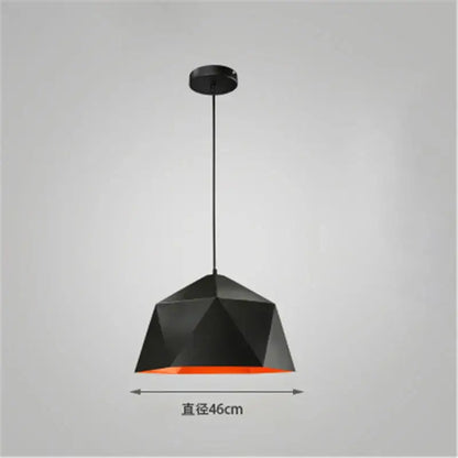 Black geometric iron diamond pendant light with vibrant orange interior lining for modern living room decorbites pendant lights