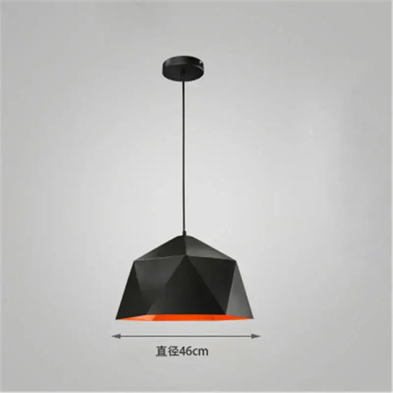 Black geometric iron diamond pendant light with vibrant orange interior lining for modern living room decorbites pendant lights