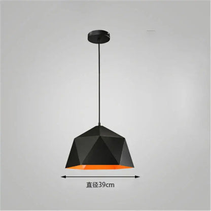 Black geometric iron diamond pendant light with orange interior lining modern decorbites pendant light for living room