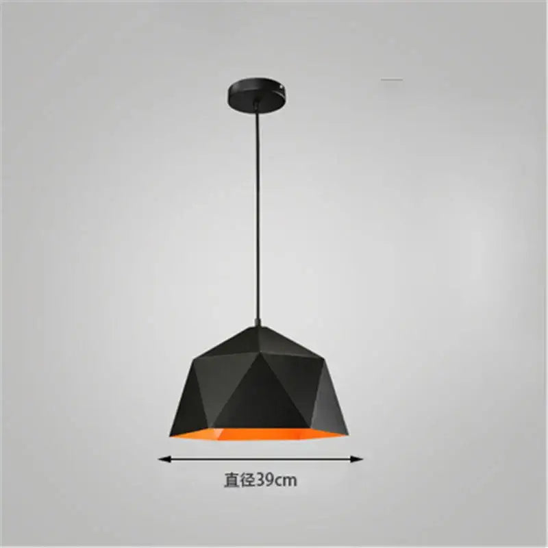 Black geometric iron diamond pendant light with orange interior lining modern decorbites pendant light for living room