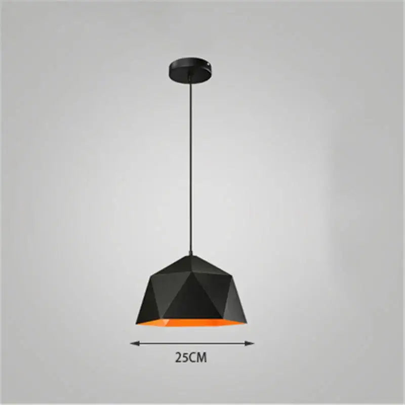 Modern geometric iron diamond pendant lights with black exterior and orange interior lining for living room decorbites iron diamond pendant