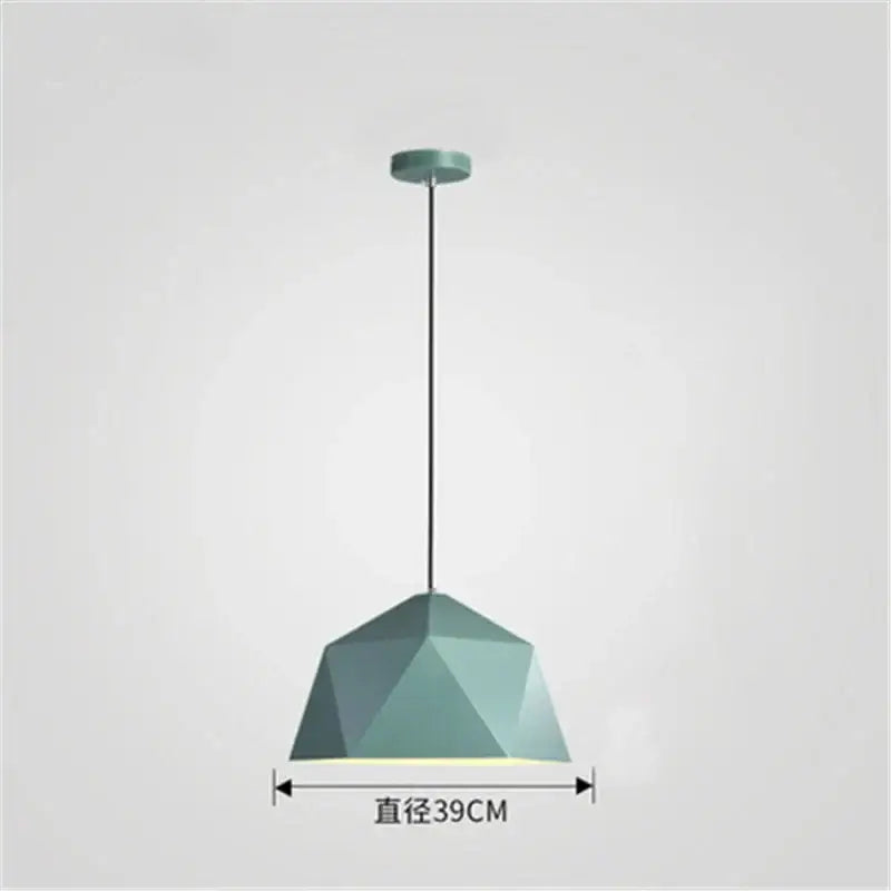 Modern geometric iron diamond pendant light with matte teal finish and faceted design for living room decorbites iron diamond pendant