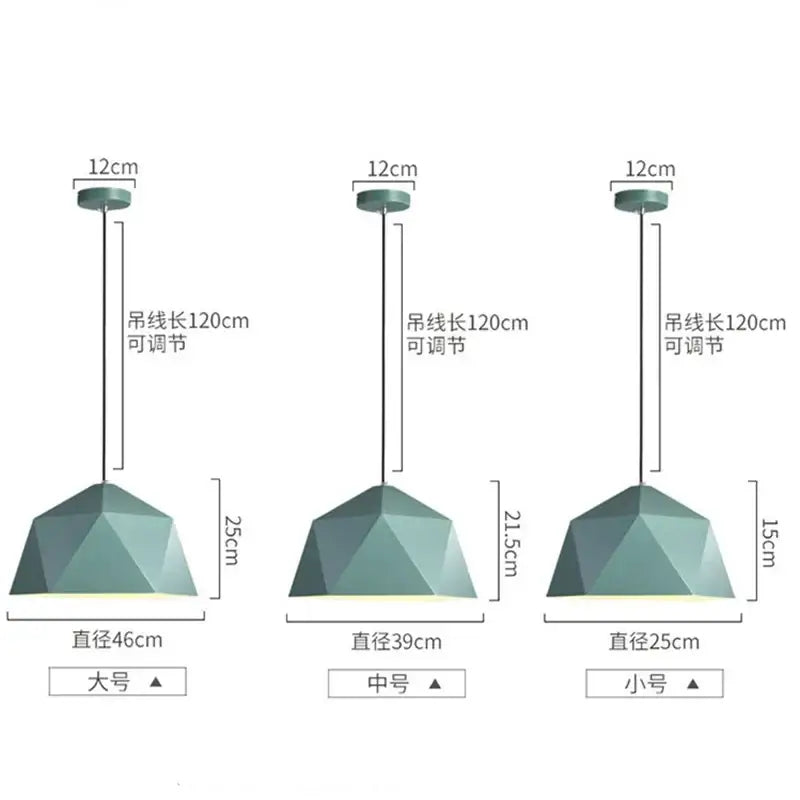 Modern geometric iron diamond pendant lights in matte sage green with faceted shades and adjustable cords for living room decorbites iron diamond pendant
