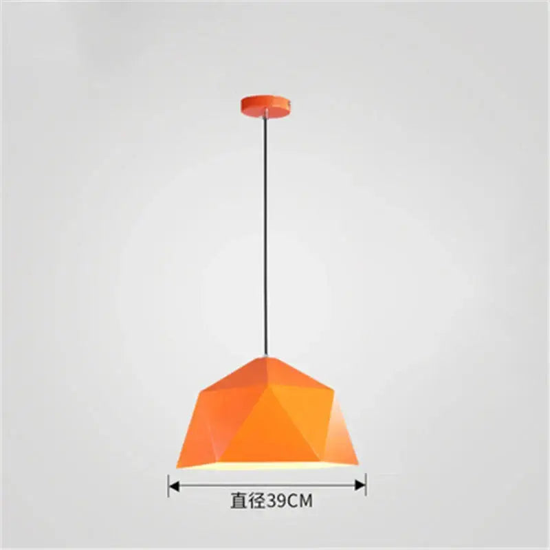 Orange geometric iron diamond pendant light with faceted iron shade and circular ceiling mount for living room decorbites pendant lights