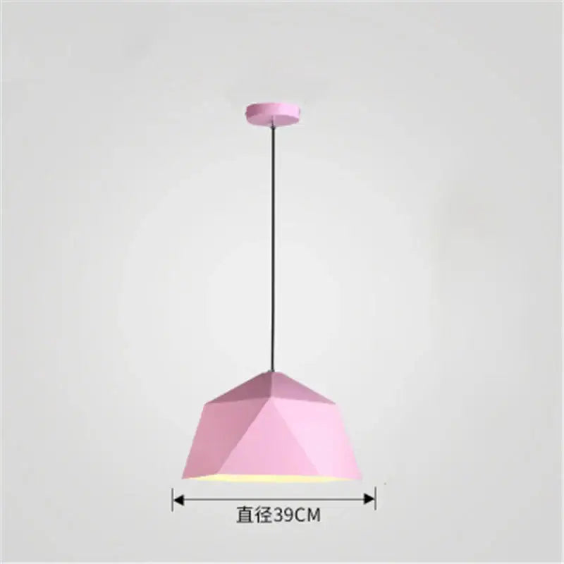 A modern pink iron diamond pendant light with a faceted dome shade and matching ceiling mount for living room decorbites pendant lights
