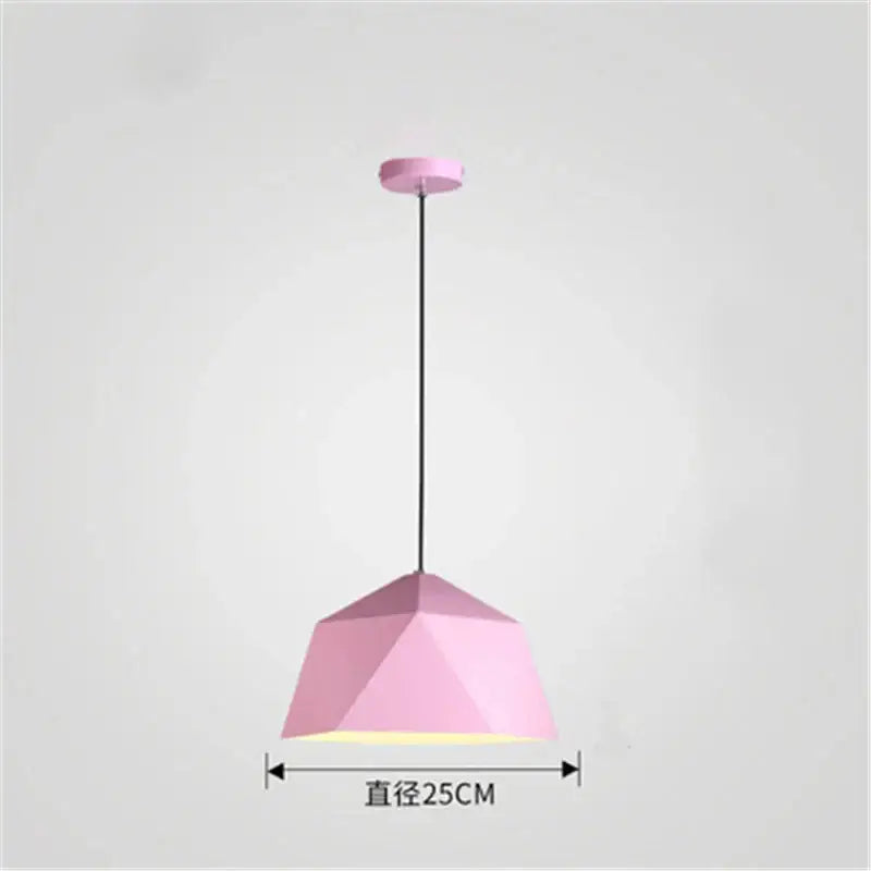 Modern geometric iron diamond pendant light with pink faceted dome shade and black cord for living room decorbites iron diamond