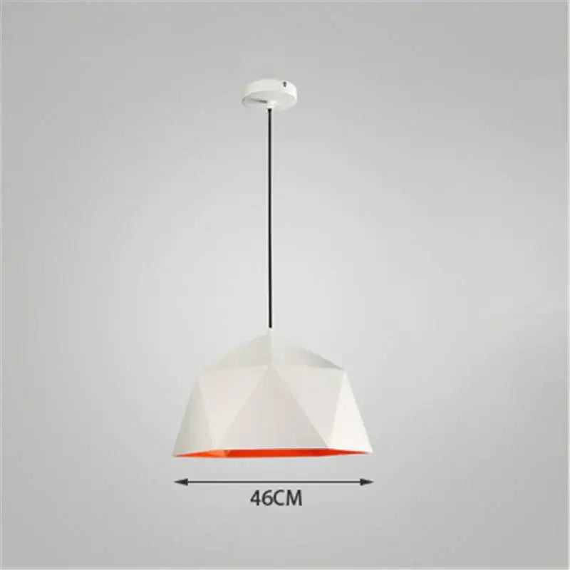 Modern geometric iron diamond pendant light with white finish and subtle orange accent for living room decorbites iron diamond pendant