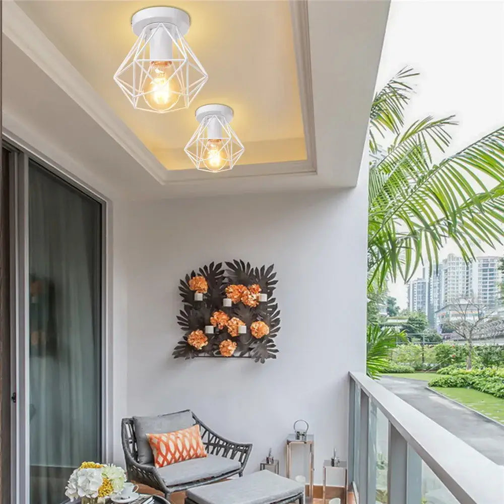 Modern geometric white iron frame cage ceiling light with exposed bulbs ideal for aisle and loft decorbites iron frame