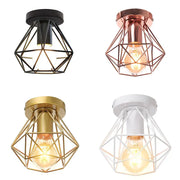 Modern geometric iron frame cage ceiling light in black rose gold brass and white finishes for aisle and loft decorbites iron frame