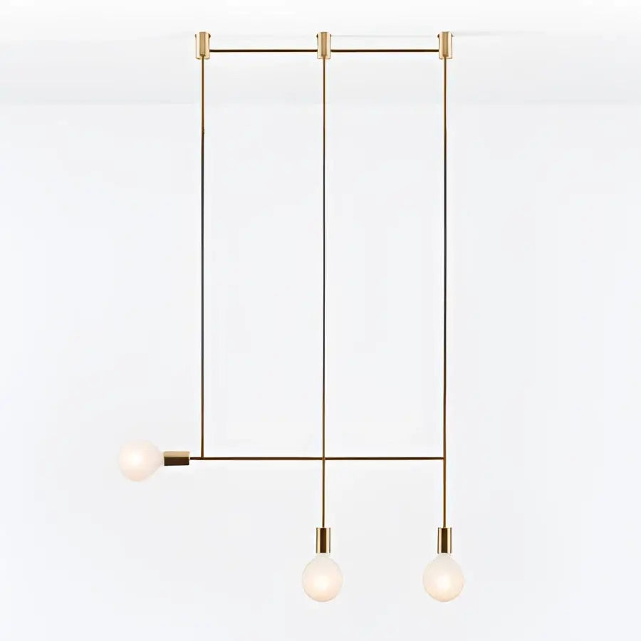 Modern geometric iron pendant light brass and black with three exposed bulb sockets by decorbites for dining room decor