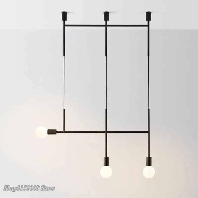 Black minimalist geometric iron pendant light with three exposed bulbs brass and black decorbites pendant light