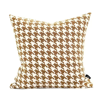 Brown and white houndstooth patterned decorbites geometric jacquard cushion cover for modern living room decor