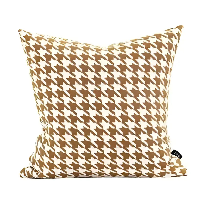 Brown and white houndstooth patterned decorbites geometric jacquard cushion cover for modern living room decor