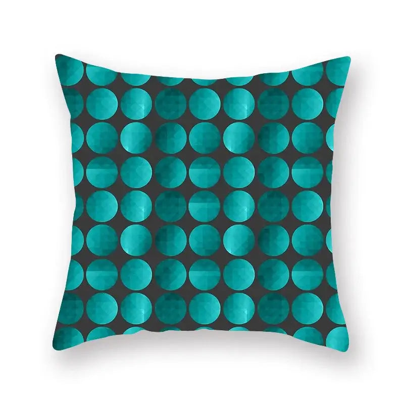Teal circular patterned leaf flower pillowcase on dark gray background for modern geometric leaf living room decorbites decor
