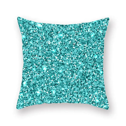 Modern geometric leaf flower pillowcase in teal with a shimmering mosaic sequin pattern for decorbites geometric leaf decor