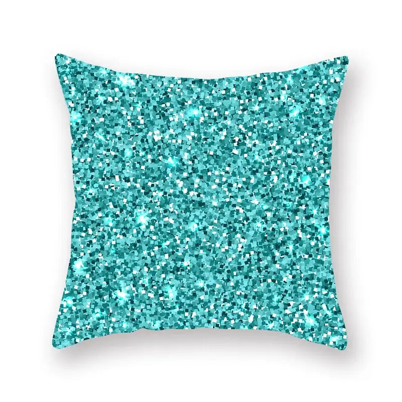 Modern geometric leaf flower pillowcase in teal with a shimmering mosaic sequin pattern for decorbites geometric leaf decor