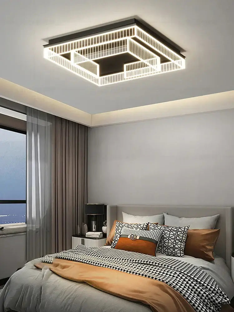 Modern geometric led black chandelier acrylic ceiling lamp with sleek black frame and glowing led strips for living room decorbites led black