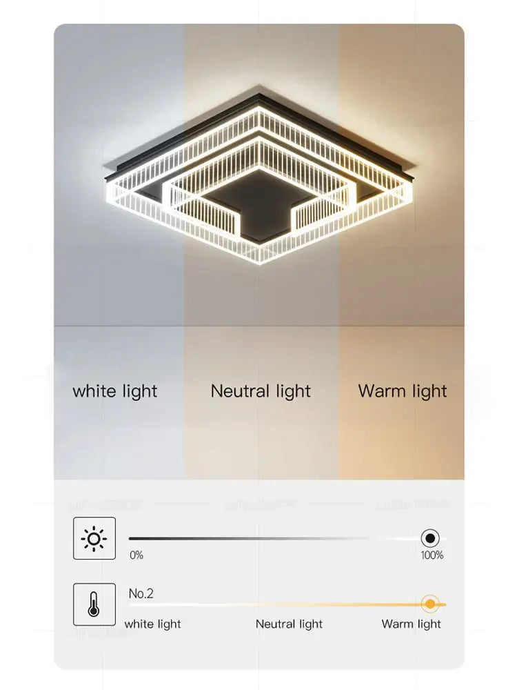 Modern geometric led black chandelier acrylic ceiling lamp with layered frame and adjustable warm to cool white lighting decorbites led black