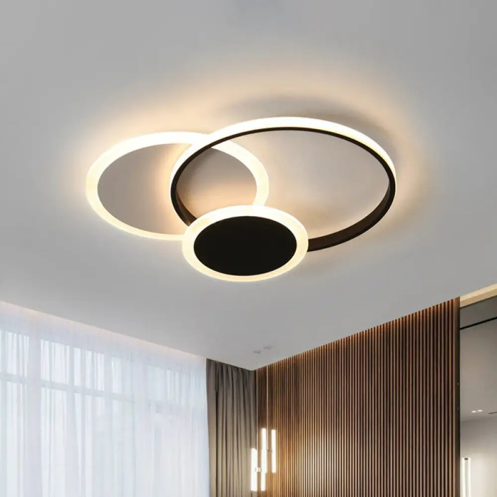 DecorBites™ DecorBites™ Modern Geometric LED Flush Mount in Black & White for Minimalist Bedrooms