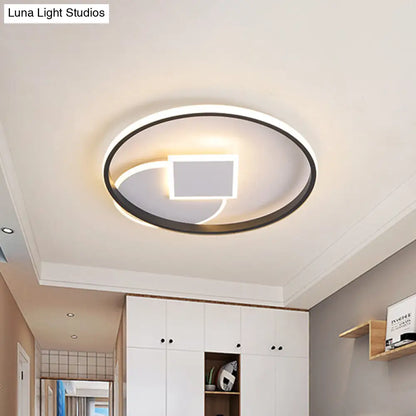 DecorBites™ DecorBites™ Modern Geometric LED Flushmount Ceiling Lamp - Thin Acrylic, Black-White, 16.5"/20.5" W - Warm/White Light for Dorm