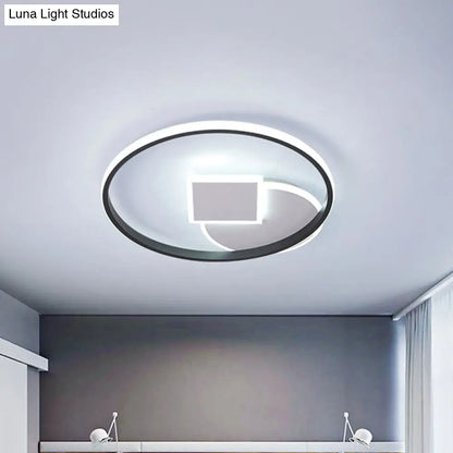 DecorBites™ DecorBites™ Modern Geometric LED Flushmount Ceiling Lamp - Thin Acrylic, Black-White, 16.5"/20.5" W - Warm/White Light for Dorm