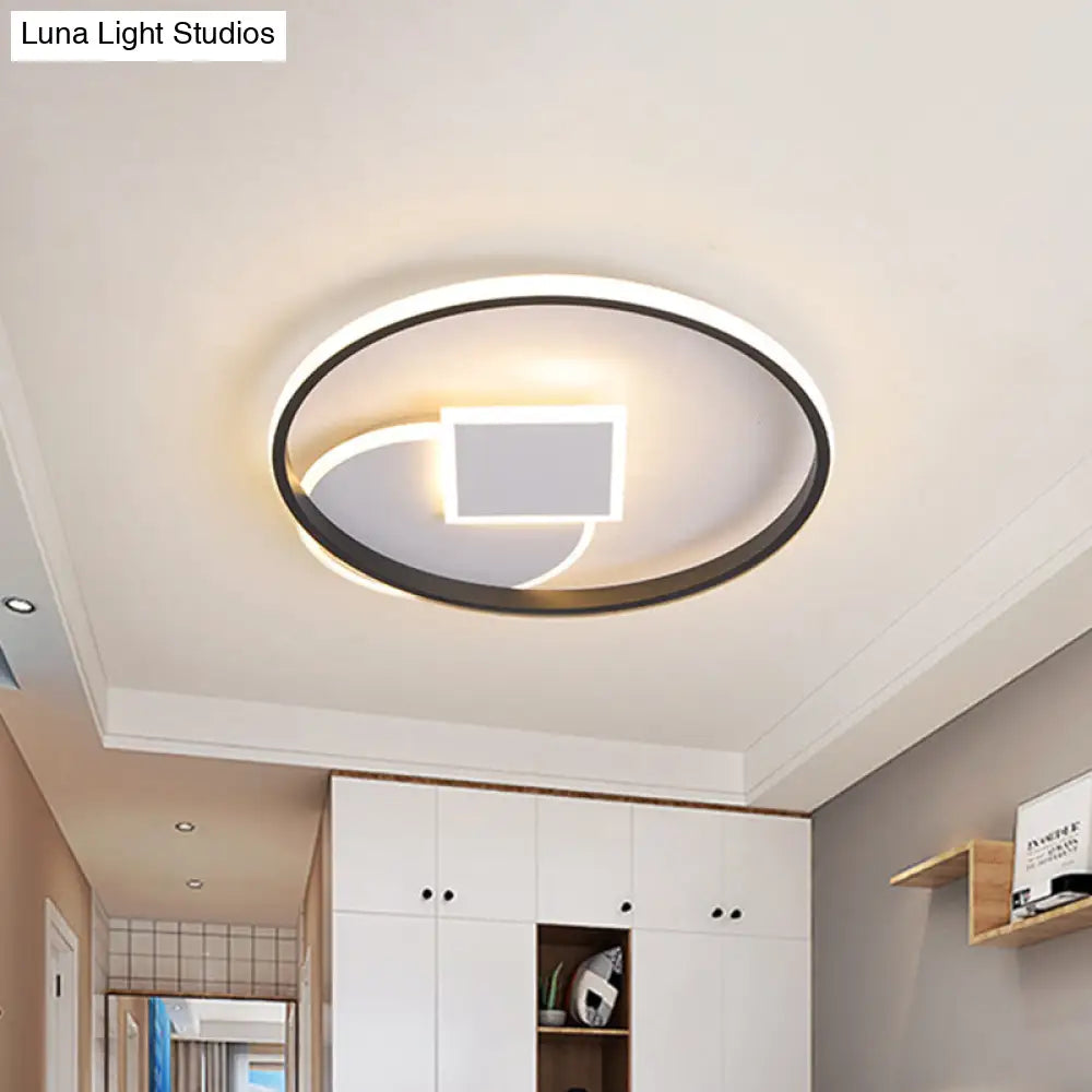 DecorBites™ DecorBites™ Modern Geometric LED Flushmount Ceiling Lamp - Thin Acrylic, Black-White, 16.5"/20.5" W - Warm/White Light for Dorm