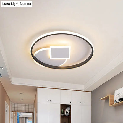 DecorBites™ DecorBites™ Modern Geometric LED Flushmount Ceiling Lamp - Thin Acrylic, Black-White, 16.5"/20.5" W - Warm/White Light for Dorm