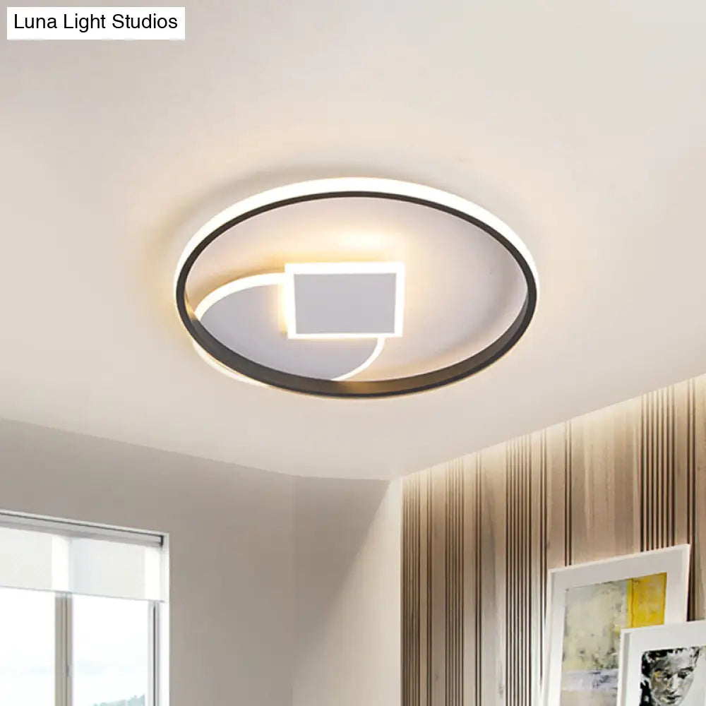 DecorBites™ DecorBites™ Modern Geometric LED Flushmount Ceiling Lamp - Thin Acrylic, Black-White, 16.5"/20.5" W - Warm/White Light for Dorm