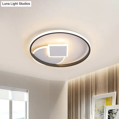 DecorBites™ DecorBites™ Modern Geometric LED Flushmount Ceiling Lamp - Thin Acrylic, Black-White, 16.5"/20.5" W - Warm/White Light for Dorm