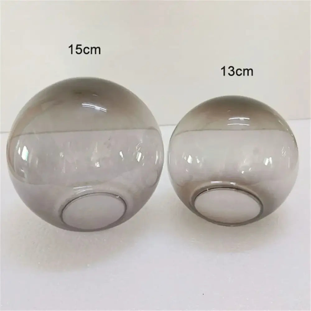 Two translucent gray glass globe shades in 15cm and 13cm diameters for modern geometric magic bean lighting