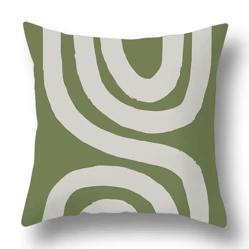 Olive green and off-white abstract wave-patterned pillow cover with geometric print for decorbites green plants living room decor