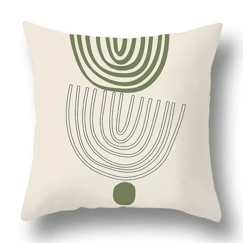 Cream-colored pillow cover with olive green and black geometric print for modern decorbites green plants living room set