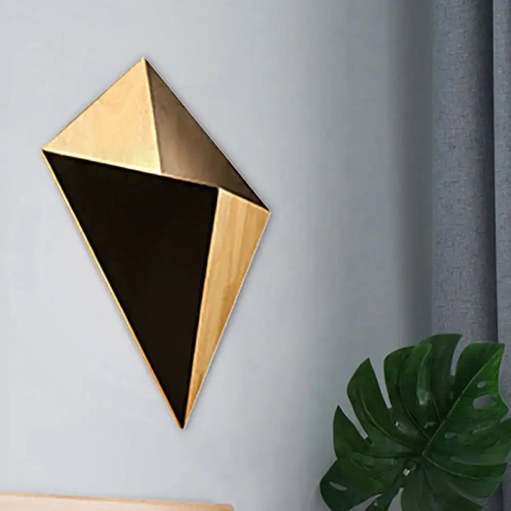 Modern geometric rubber wood wall sconce with gold and black triangular facets for bedroom wall decor