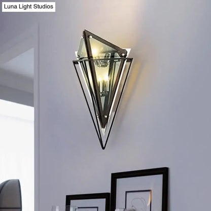 Modern geometric smoke gray led wall lamp with black metal frame and clear glass panels for living room sconce lighting