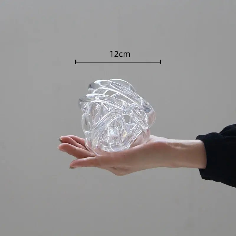 Modern geometric transparent glass coil wound ball 12cm diameter intricately twisted decor for living room
