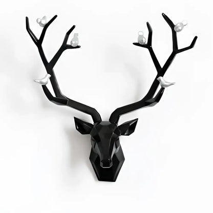 Modern geometric black deer head wall decor with silver birds perched on antlers for living room decorbites deer head wall