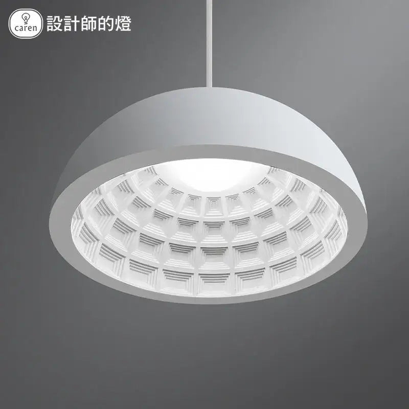 Modern geometric white creamy gypsum pendant light with dome shape and patterned interior for bedroom decorbites decor