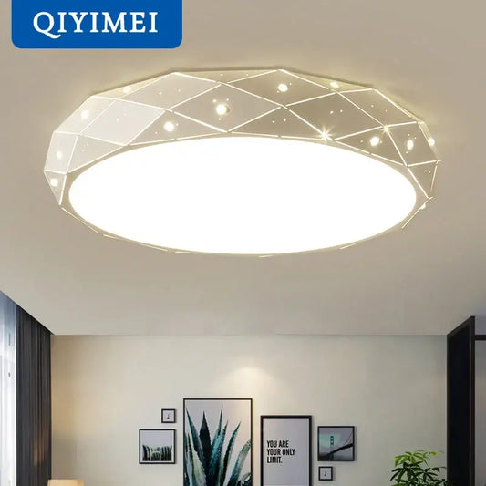 Modern geometric white dimmable iron chandelier lights with faceted design and embedded led for bedroom decorbites dimmable iron