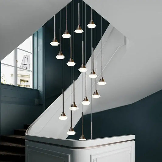 Modern geometric white glass decorbites deluxe villa chandelier with faceted shades and bronze fixtures for living room