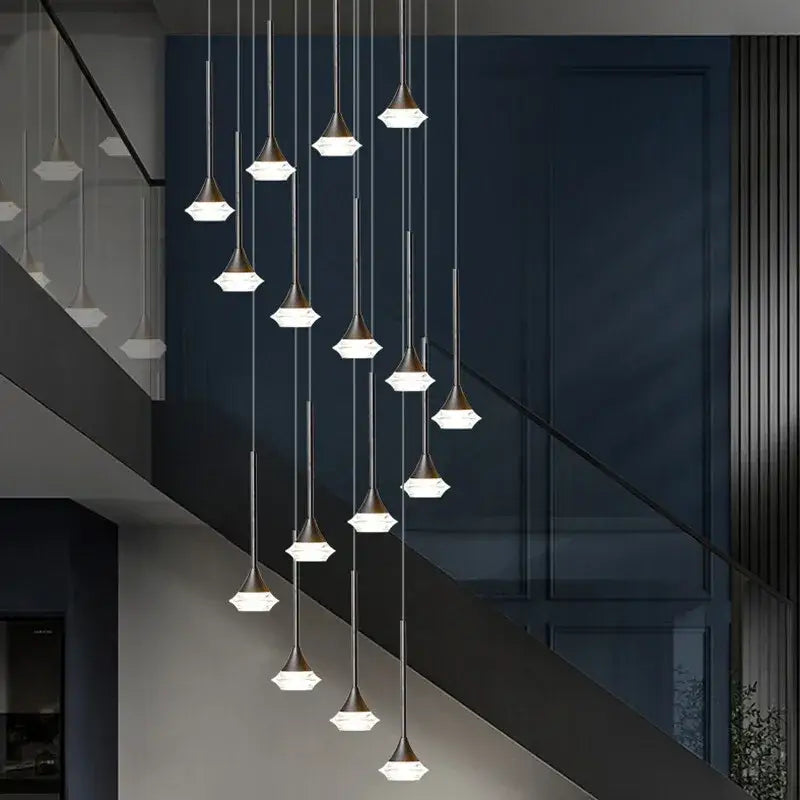 Modern geometric white glass decorbites deluxe villa chandelier featuring metallic faceted pendant lights for living room