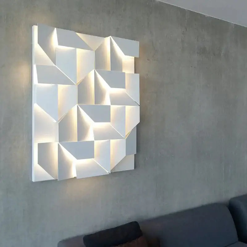 Modern geometric white grand sconce lamp with illuminated recessed lighting for bedroom decorbites grand sconce design