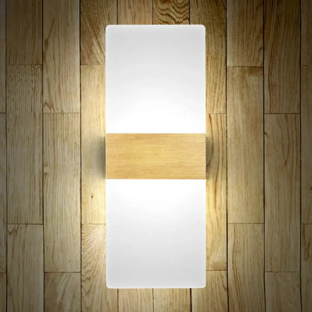 Modern rectangular wall sconce lamp with a central wooden accent strip for bedroom lighting and decor