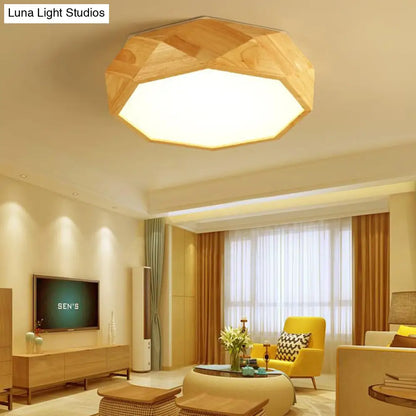 DecorBites™ DecorBites™ Modern Geometric Wood Beige Ceiling Light with Acrylic Diffuser - LED Flush Mount Lamp, 18"/26" Wide