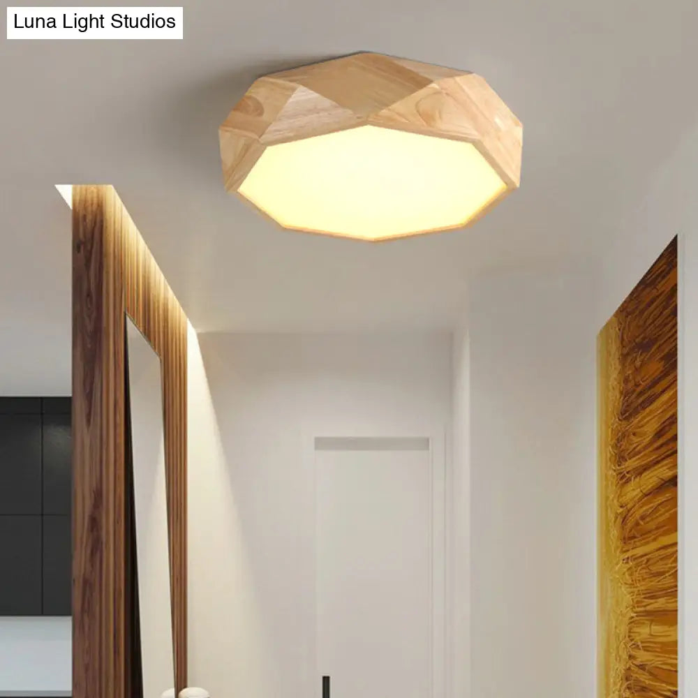 DecorBites™ DecorBites™ Modern Geometric Wood Beige Ceiling Light with Acrylic Diffuser - LED Flush Mount Lamp, 18"/26" Wide