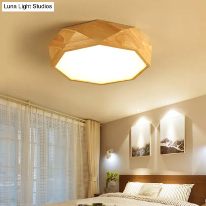 DecorBites™ DecorBites™ Modern Geometric Wood Beige Ceiling Light with Acrylic Diffuser - LED Flush Mount Lamp, 18"/26" Wide