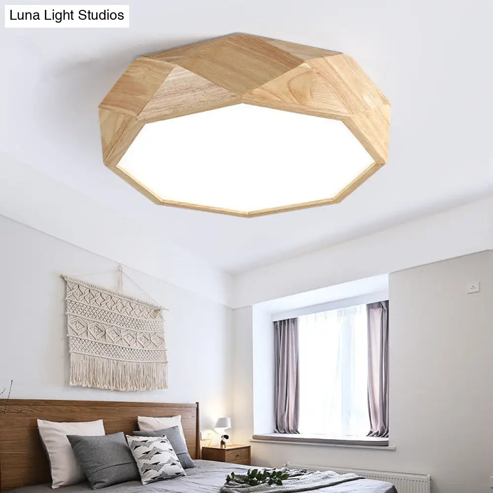 DecorBites™ DecorBites™ Modern Geometric Wood Beige Ceiling Light with Acrylic Diffuser - LED Flush Mount Lamp, 18"/26" Wide