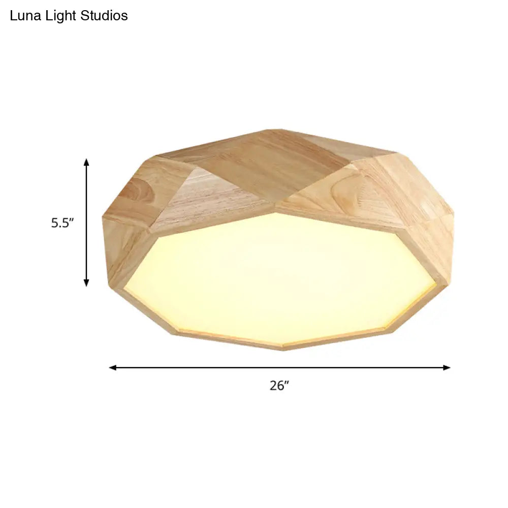 DecorBites™ DecorBites™ Modern Geometric Wood Beige Ceiling Light with Acrylic Diffuser - LED Flush Mount Lamp, 18"/26" Wide