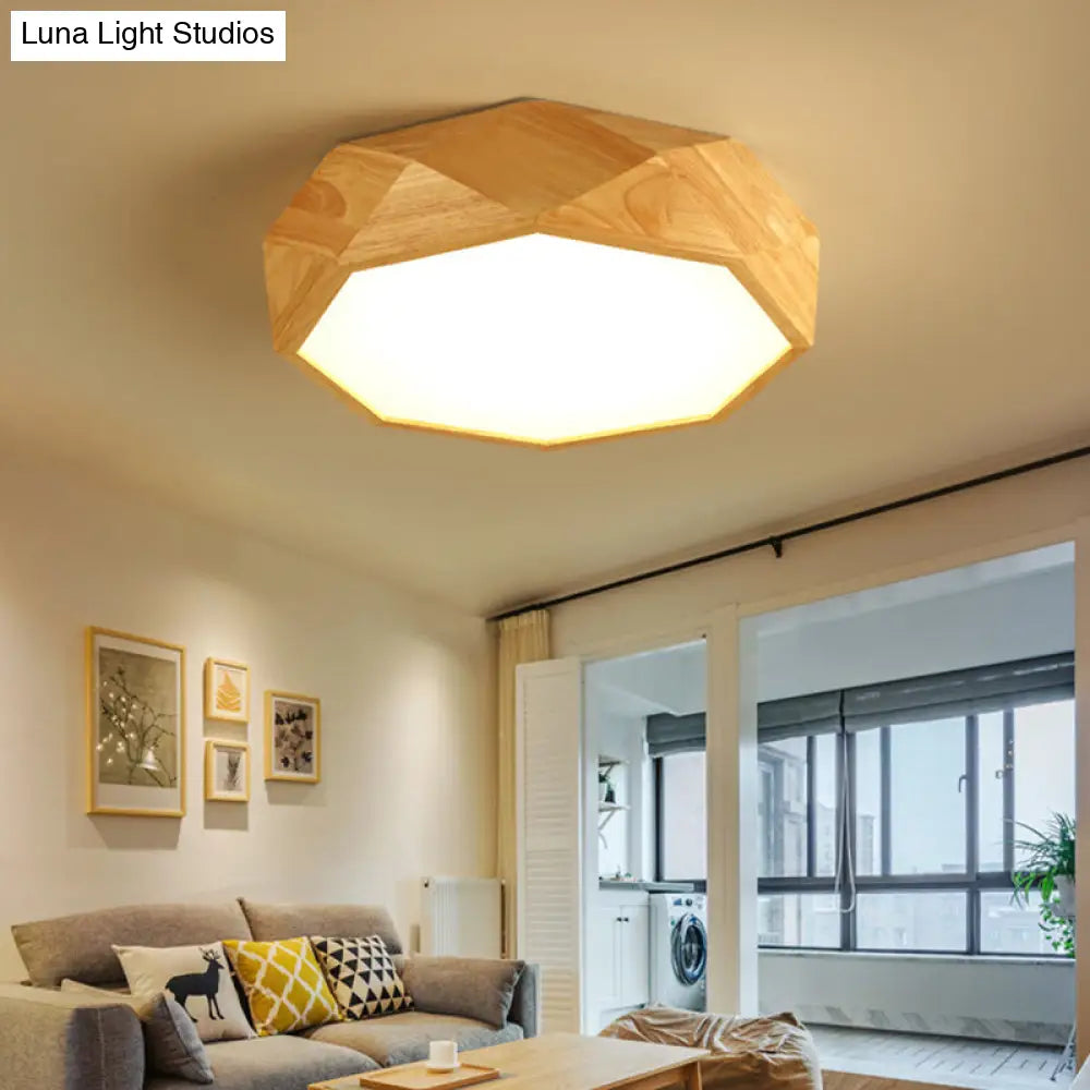 DecorBites™ DecorBites™ Modern Geometric Wood Beige Ceiling Light with Acrylic Diffuser - LED Flush Mount Lamp, 18"/26" Wide
