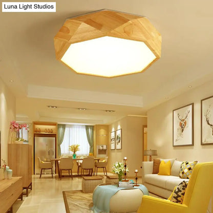 DecorBites™ DecorBites™ Modern Geometric Wood Beige Ceiling Light with Acrylic Diffuser - LED Flush Mount Lamp, 18"/26" Wide