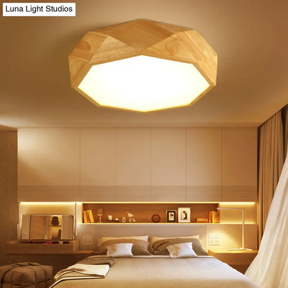 DecorBites™ DecorBites™ Modern Geometric Wood Beige Ceiling Light with Acrylic Diffuser - LED Flush Mount Lamp, 18"/26" Wide